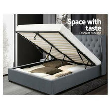 Load image into Gallery viewer, Grey Queen Bed Artiss Issa Bed Frame Upholstered Fabric Gas Lift Storage-The White Mall-The White Mall