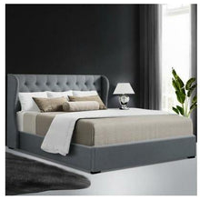 Load image into Gallery viewer, Grey Queen Bed Artiss Issa Bed Frame Upholstered Fabric Gas Lift Storage-The White Mall-The White Mall