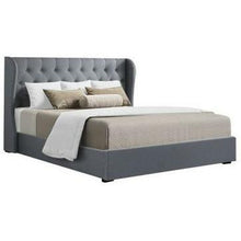 Load image into Gallery viewer, Grey Queen Bed Artiss Issa Bed Frame Upholstered Fabric Gas Lift Storage-The White Mall-The White Mall