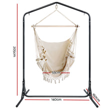 Load image into Gallery viewer, Outdoor Hammock Chair with Stand Tassel Hanging Rope Chair Cream