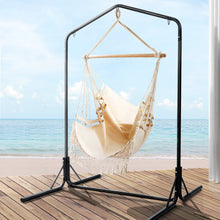 Load image into Gallery viewer, Outdoor Hammock Chair with Stand Tassel Hanging Rope Chair Cream
