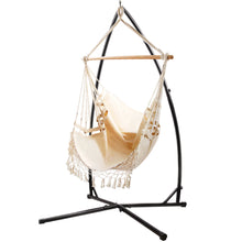 Load image into Gallery viewer, Gardeon Outdoor Hammock Chair with Steel Stand Tassel Hanging Rope Hammock Cream