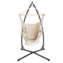 Load image into Gallery viewer, Gardeon Outdoor Hammock Chair with Steel Stand Tassel Hanging Rope Hammock Cream