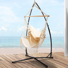 Load image into Gallery viewer, Gardeon Outdoor Hammock Chair with Steel Stand Tassel Hanging Rope Hammock Cream