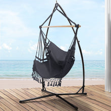Load image into Gallery viewer, Gardeon Outdoor Hammock Chair with Steel Stand Tassel Hanging Rope Hammock Grey