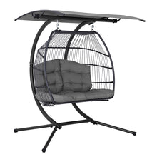 Load image into Gallery viewer, Gardeon Outdoor Furniture Lounge Hanging Swing Chair Egg Hammock Stand Rattan Wicker Grey
