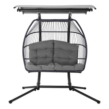 Load image into Gallery viewer, Gardeon Outdoor Furniture Lounge Hanging Swing Chair Egg Hammock Stand Rattan Wicker Grey