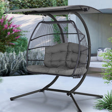 Load image into Gallery viewer, Gardeon Outdoor Furniture Lounge Hanging Swing Chair Egg Hammock Stand Rattan Wicker Grey