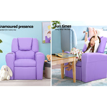 Load image into Gallery viewer, Keezi Kids Recliner Chair Purple PU Leather Lounge Children Armchair