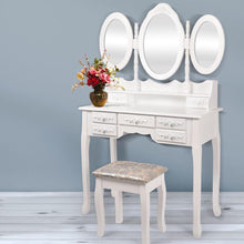 Load image into Gallery viewer, Luxurious High Quality White Feminine Dressing Table with Multiple Mirrors & Stool-Dressing Table-The White Mall