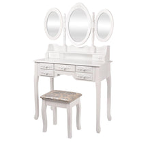 Load image into Gallery viewer, Luxurious High Quality White Feminine Dressing Table with Multiple Mirrors & Stool-Dressing Table-The White Mall