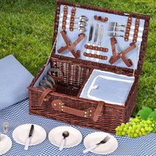 Load image into Gallery viewer, Luxury 4 Person Picnic Basket Set Includes Insulated Bag, Outdoor Blanket, Whicker Basket, Cutlery, Wine Glasses, Napkins & More-The White Mall-The White Mall