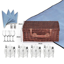 Load image into Gallery viewer, Luxury 4 Person Picnic Basket Set Includes Insulated Bag, Outdoor Blanket, Whicker Basket, Cutlery, Wine Glasses, Napkins & More-The White Mall-The White Mall