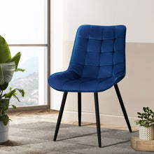 Load image into Gallery viewer, Artiss Set of 2 Toula Dining Chairs Kitchen Chairs Velvet Upholstered Blue