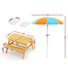 Load image into Gallery viewer, Keezi Kids Outdoor Table and Chairs Picnic Bench Set Umbrella Water Sand Pit Box
