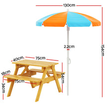Load image into Gallery viewer, Keezi Kids Outdoor Table and Chairs Picnic Bench Seat Umbrella Children Wooden