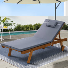 Load image into Gallery viewer, Gardeon Sun Lounge Wooden Lounger Outdoor Furniture Day Bed Wheel Patio Grey
