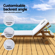Load image into Gallery viewer, Gardeon Sun Lounge Wooden Lounger Outdoor Furniture Day Bed Wheel Patio White