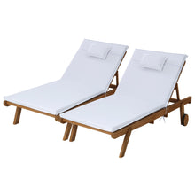 Load image into Gallery viewer, Gardeon 2pc Sun Lounge Wooden Lounger Outdoor Furniture Day Bed Wheel Patio White