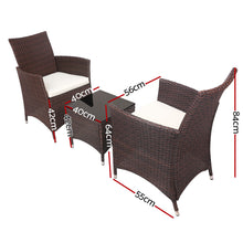 Load image into Gallery viewer, Gardeon 3pc Bistro Wicker Outdoor Furniture Set Brown