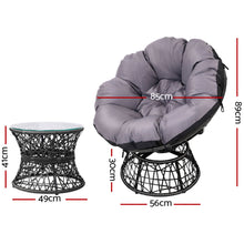 Load image into Gallery viewer, Gardeon Outdoor Papasan Lounge Chairs & Table Black