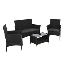 Load image into Gallery viewer, Gardeon 4 Piece Outdoor Dining Set Furniture Lounge Setting Table Chairs Black
