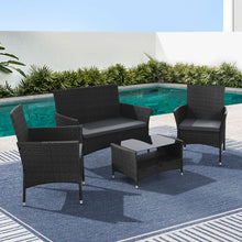 Load image into Gallery viewer, Gardeon 4 Piece Outdoor Dining Set Furniture Lounge Setting Table Chairs Black