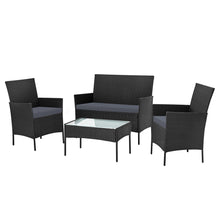 Load image into Gallery viewer, Gardeon 4-piece Outdoor Lounge Setting Wicker Patio Furniture Dining Set Black