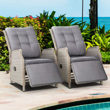 Load image into Gallery viewer, Gardeon Set of 2 Recliner Chairs Sun lounge Outdoor Furniture Setting Patio Wicker Sofa Grey