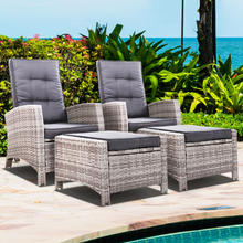 Load image into Gallery viewer, Set of 2 Sun lounge Recliner Outdoor Wicker Chairs with Ottomans