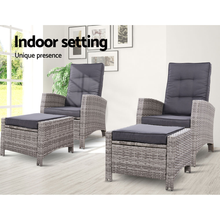 Load image into Gallery viewer, Set of 2 Sun lounge Recliner Outdoor Wicker Chairs with Ottomans