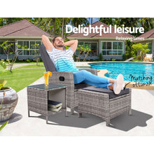 Load image into Gallery viewer, Gardeon Outdoor Setting Recliner Chair Table Set Wicker lounge Patio Furniture Grey