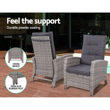 Load image into Gallery viewer, Gardeon Outdoor Setting Recliner Chair Table Set Wicker lounge Patio Furniture Grey