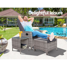 Load image into Gallery viewer, Gardeon Outdoor Setting Recliner Chair Table Set Wicker lounge Patio Furniture Grey