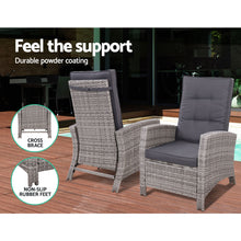 Load image into Gallery viewer, Gardeon Outdoor Setting Recliner Chair Table Set Wicker lounge Patio Furniture Grey