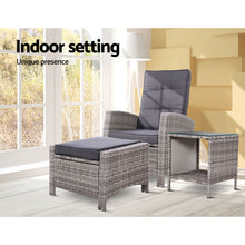 Load image into Gallery viewer, Gardeon Outdoor Setting Recliner Chair Table Set Wicker lounge Patio Furniture Grey
