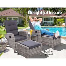 Load image into Gallery viewer, Gardeon Outdoor Patio Furniture Recliner Chairs Table Setting Wicker Lounge 5pc Grey