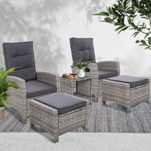 Load image into Gallery viewer, Gardeon Outdoor Patio Furniture Recliner Chairs Table Setting Wicker Lounge 5pc Grey