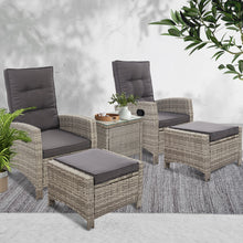 Load image into Gallery viewer, Gardeon Outdoor Patio Furniture Recliner Chairs Table Setting Wicker Lounge 5pc Grey