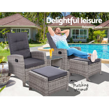 Load image into Gallery viewer, Gardeon Outdoor Patio Furniture Recliner Chairs Table Setting Wicker Lounge 5pc Grey