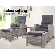 Load image into Gallery viewer, Gardeon Outdoor Patio Furniture Recliner Chairs Table Setting Wicker Lounge 5pc Grey