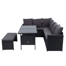 Load image into Gallery viewer, Gardeon Outdoor Furniture Dining Setting Sofa Set Wicker 8 Seater Storage Cover Black