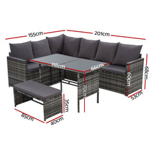 Load image into Gallery viewer, Gardeon Outdoor Furniture Dining Setting Sofa Set Wicker 8 Seater Storage Cover Mixed Grey