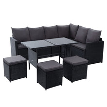Load image into Gallery viewer, Gardeon Outdoor Furniture Dining Setting Sofa Set Wicker 9 Seater Storage Cover Black