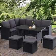 Load image into Gallery viewer, Gardeon Outdoor Furniture Dining Setting Sofa Set Wicker 9 Seater Storage Cover Black