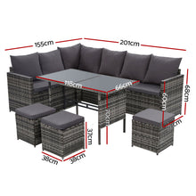 Load image into Gallery viewer, Gardeon Outdoor Furniture Dining Setting Sofa Set Wicker 9 Seater Storage Cover Mixed Grey
