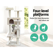 Load image into Gallery viewer, i.Pet Cat Tree 134cm Trees Scratching Post Scratcher Tower Condo House Furniture Wood Beige