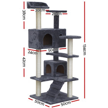 Load image into Gallery viewer, i.Pet Cat Tree 134cm Trees Scratching Post Scratcher Tower Condo House Furniture Wood Grey