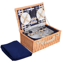 Load image into Gallery viewer, Alfresco 4 Person Picnic Basket Wicker Set Outdoor Insulated with Blanket Navy
