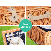 Load image into Gallery viewer, Alfresco 4 Person Picnic Basket Wicker Set Outdoor Insulated with Blanket Navy
